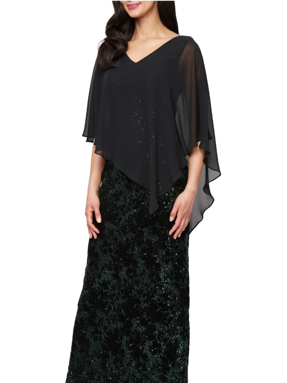 Ignite Evenings Chiffon Capelet Sequin Gown V-neck with sparkle sz 12